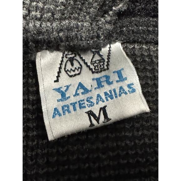 Yari Artesanias Medium Jacket Black Gray Ivory 100% Wool Llama Zip Hood Ecuador - Picture 7 of 10